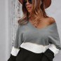 Gray Colorblock V Neck Sweater
