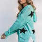 Green V Neck Star Pattern Hooded Sweater with Slits