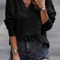 Black V Neck Ribbed Drop Shoulder Hooded Sweater
