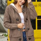 Khaki Fur Hood Horn Button Sweater Cardigan