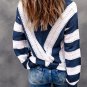 Blue Striped Colorblock V Neck Knitted Sweater