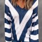 Blue Striped Colorblock V Neck Knitted Sweater