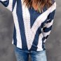 Blue Striped Colorblock V Neck Knitted Sweater