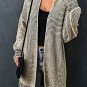 Apricot Plaid Knitted Long Open Front Cardigan