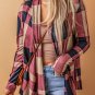 Draped Open Front Plaid Cardigan
