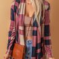 Draped Open Front Plaid Cardigan