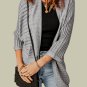 Gray Ribbed Open Front Knit Cardigan