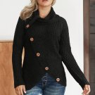 Black Buttoned Wrap Turtleneck Sweater