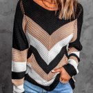 Black Chevron Colorblock Knit Sweater