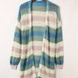 Green Striped Color Block Hollowed Knit Cardigan