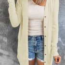 Beige Solid Color Open-Front Buttons Cardigan