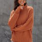 Orange Oversized Chunky Batwing Long Sleeve Turtleneck Sweater