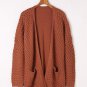 Brown Open Front Woven Texture Knitted Cardigan with Pockets