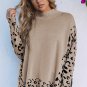 Khaki Leopard High Neck Side Slit Oversized Sweater