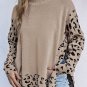 Khaki Leopard High Neck Side Slit Oversized Sweater