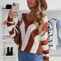 Brown Striped Colorblock V Neck Knitted Sweater