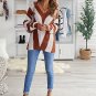 Brown Striped Colorblock V Neck Knitted Sweater