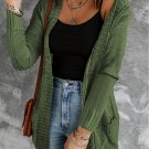 Green Front Pocket and Buttons Closure Cardigan