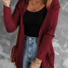 Burgundy Front Pocket and Buttons Closure Cardigan