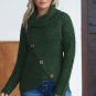Olive Green Buttoned Wrap Turtleneck Sweater
