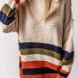 White Buttoned Shoulder Drop Shoulder Striped Sweater