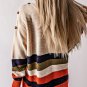 White Buttoned Shoulder Drop Shoulder Striped Sweater