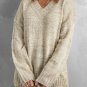 Khaki V neck Drop Shoulder Knitted Sweater