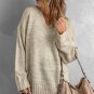Khaki V neck Drop Shoulder Knitted Sweater