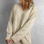 Khaki V neck Drop Shoulder Knitted Sweater