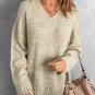 Khaki V neck Drop Shoulder Knitted Sweater