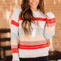 Crew Neck Drop-Shoulder Striped Color Block Sweater