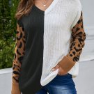 Leopard Print Contrast Color V Neck Sweater