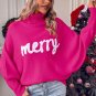 Rose Merry Letter Embroidered High Neck Sweater