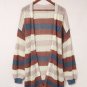 Blue Striped Color Block Hollowed Knit Cardigan