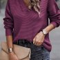 V Neck Ribbed Drop Shoulder Hooded Sweater