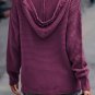 V Neck Ribbed Drop Shoulder Hooded Sweater