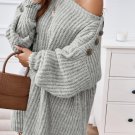 Gray Buttoned Drop Shoulder Oversized Sweater