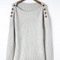 Gray Buttoned Drop Shoulder Oversized Sweater