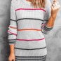 Gray Ribbed Knit Striped Sweater