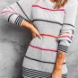 Gray Ribbed Knit Striped Sweater