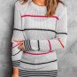 Gray Ribbed Knit Striped Sweater