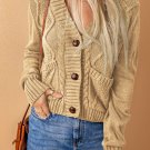 Beige Front Pockets Buttons Textured Cardigan