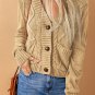Beige Front Pockets Buttons Textured Cardigan