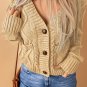 Beige Front Pockets Buttons Textured Cardigan