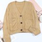Beige Front Pockets Buttons Textured Cardigan