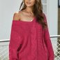 Rose Bubblegum V Neck Braided Knit Sweater