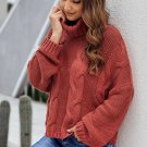 Red Cuddle Weather Cable Knit Handmade Turtleneck Sweater