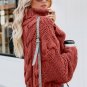 Red Cuddle Weather Cable Knit Handmade Turtleneck Sweater