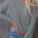 Contrast Trimmed Striped Drop Shoulder Sweater