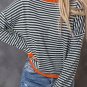 Contrast Trimmed Striped Drop Shoulder Sweater